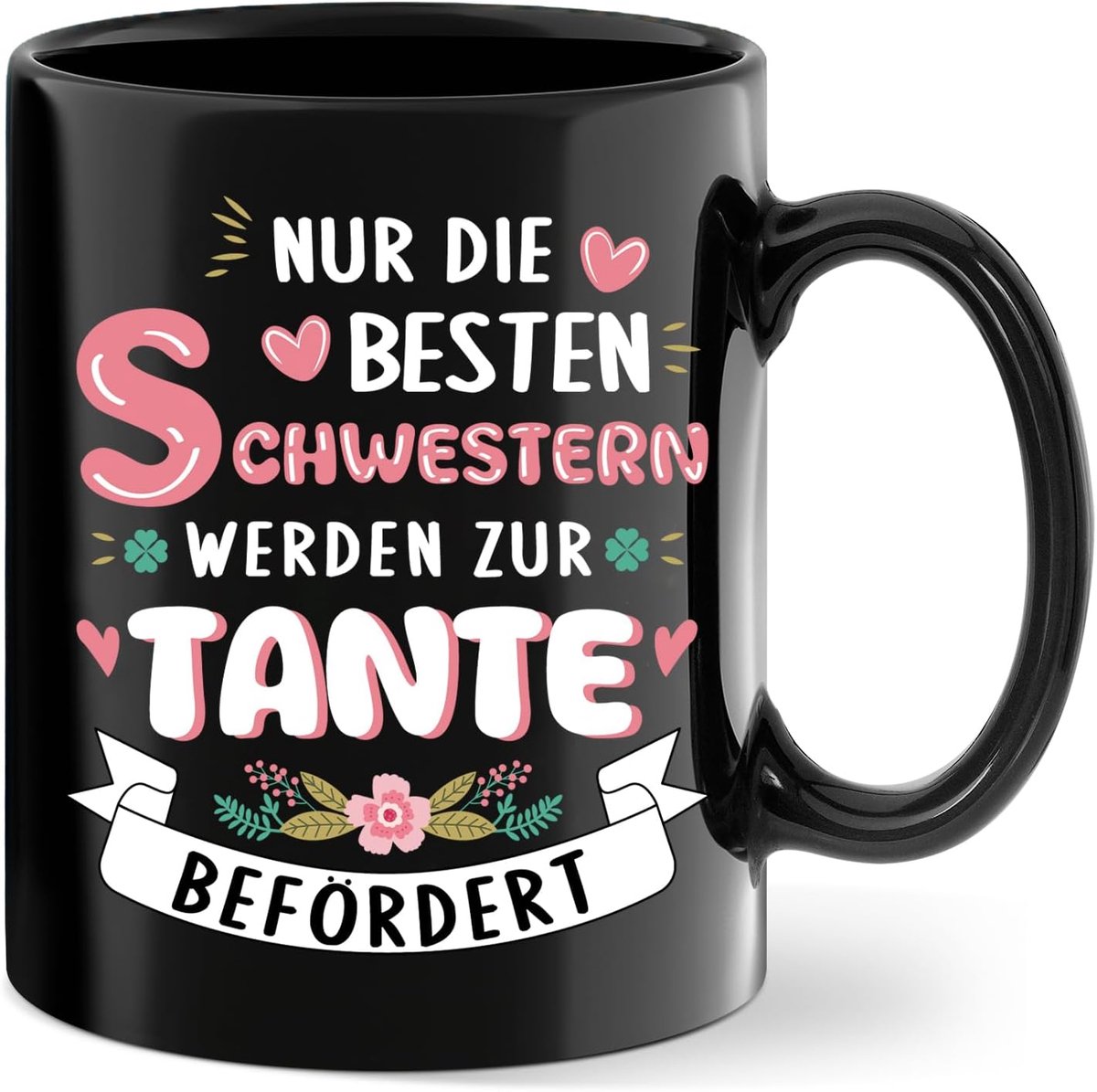 aanstaande tante geboortecadeau, Nur die besten Schwestern werden zu Tante bemoeit - Koffiemok cadeau-idee voor aanstaande tantes, zwangerschapsverkondigingen, zwarte mok, keramiek, 350 ml