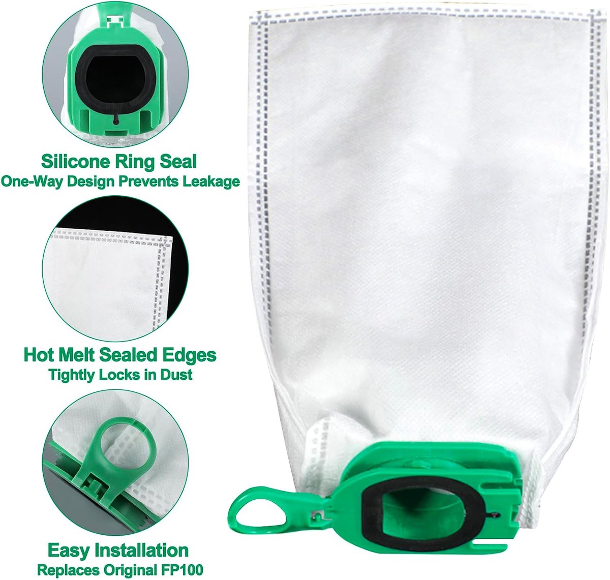 12 stuks stofzuigerzakken voor Vorwerk Kobold VB100/FP100 - Vervangende filterzakken - stofzak accessoires voor Kobold VB100/FP100 accustofzuiger, 4-laagse structuur, hoge dichtheid, draaggreep