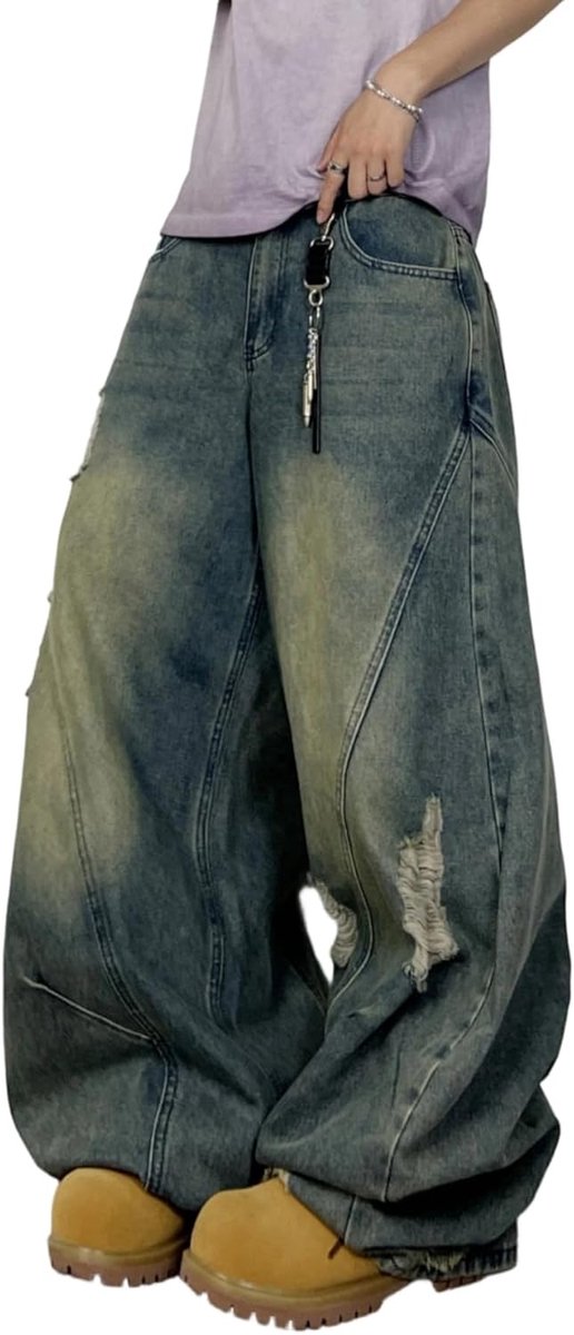 Jeans voor heren, hiphop, losse pasvorm, wijde pijpen, casual denimbroek, streetwear