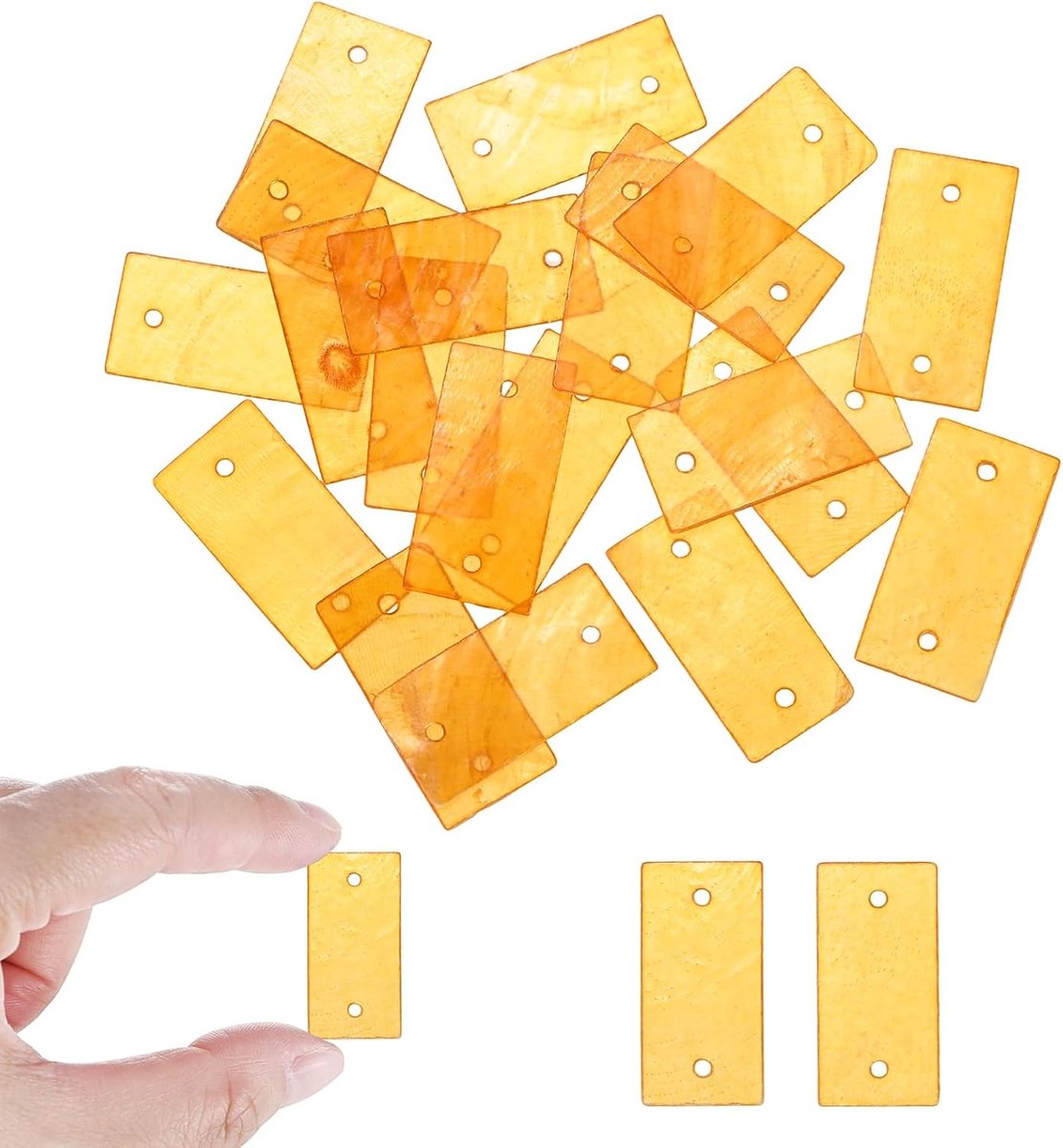 Set van 20 vierkante capiz zeeschelpen, 2 gaten, natuurlijke schelpen, voor windgong / zeeschelp / gordijnschelp / doe-het-zelf ambacht, platte vierkante zeeschelpen [15 x 30 mm, oranje]