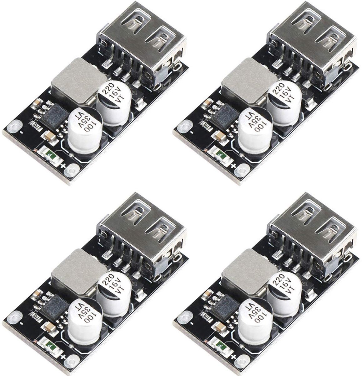 USB Buck Converter 4pcs - DC-DC step down module - 4.5-32V naar 5V - QC 3.0 laadmodule - Voltage regulator board