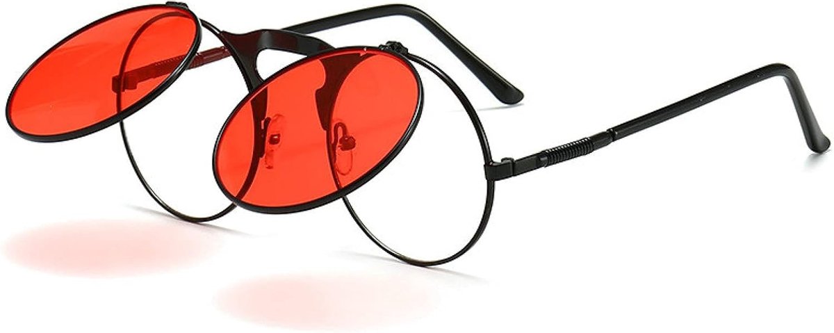 Zonnebril Gothic Ronde Retro Flip Ronde Zonnebril Metaal Nieuwe Dames Heren Stijl Zonnebril Uv400-Color-2