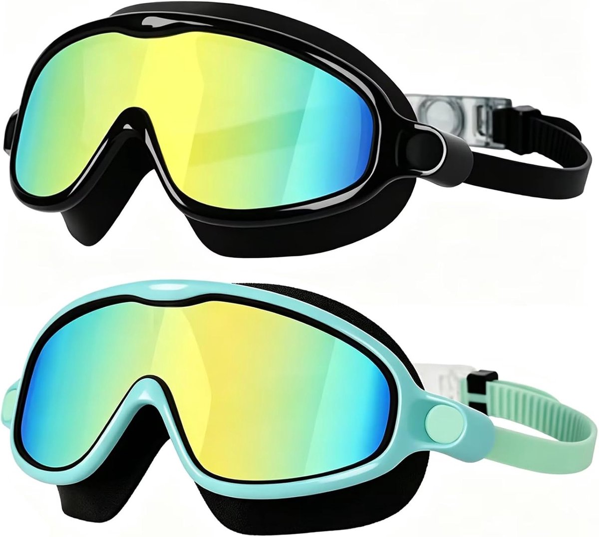 Duikbril voor kinderen, zwembril voor jongens en meisjes, snorkelmasker voor kinderen, 180° panorama, verstelbare siliconen band, anti-lek, duikmasker voor 3-14 jaar (zwart)
