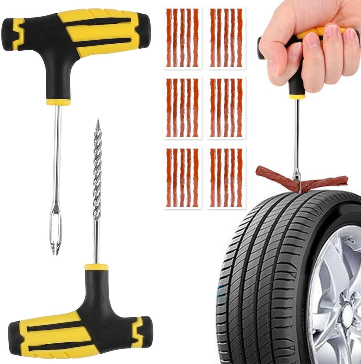 Bandenreparatieset, bandenreparatieset met rubberen stop en T-greep voor