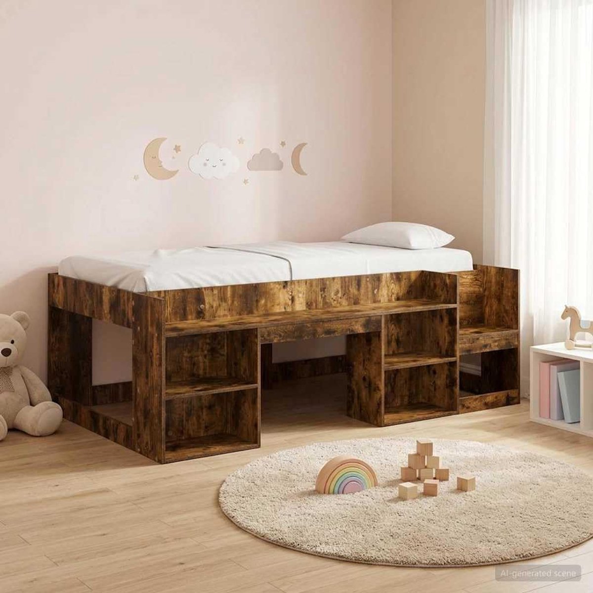 Hout met opbergplanken Modern slaapkamerframe 90x200 cm