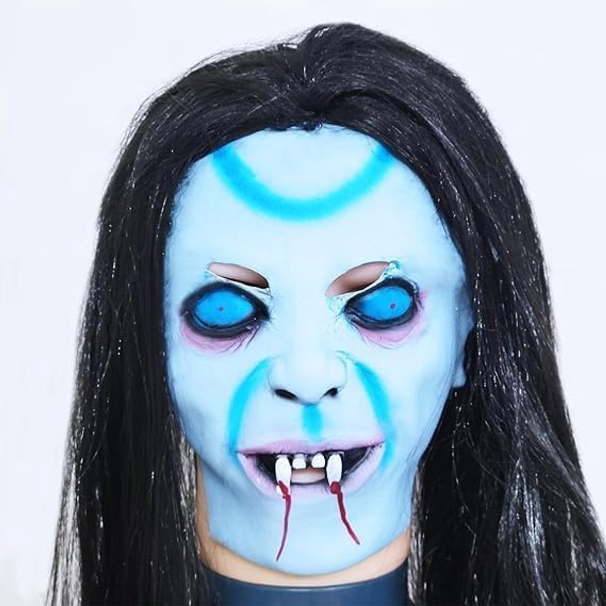 Wolf Horror Ghost Masker met Lange Pruik Haar Ghost Pruik Griezelig Eng Kostuum Jurk Masker voor Cosplay Halloween Party