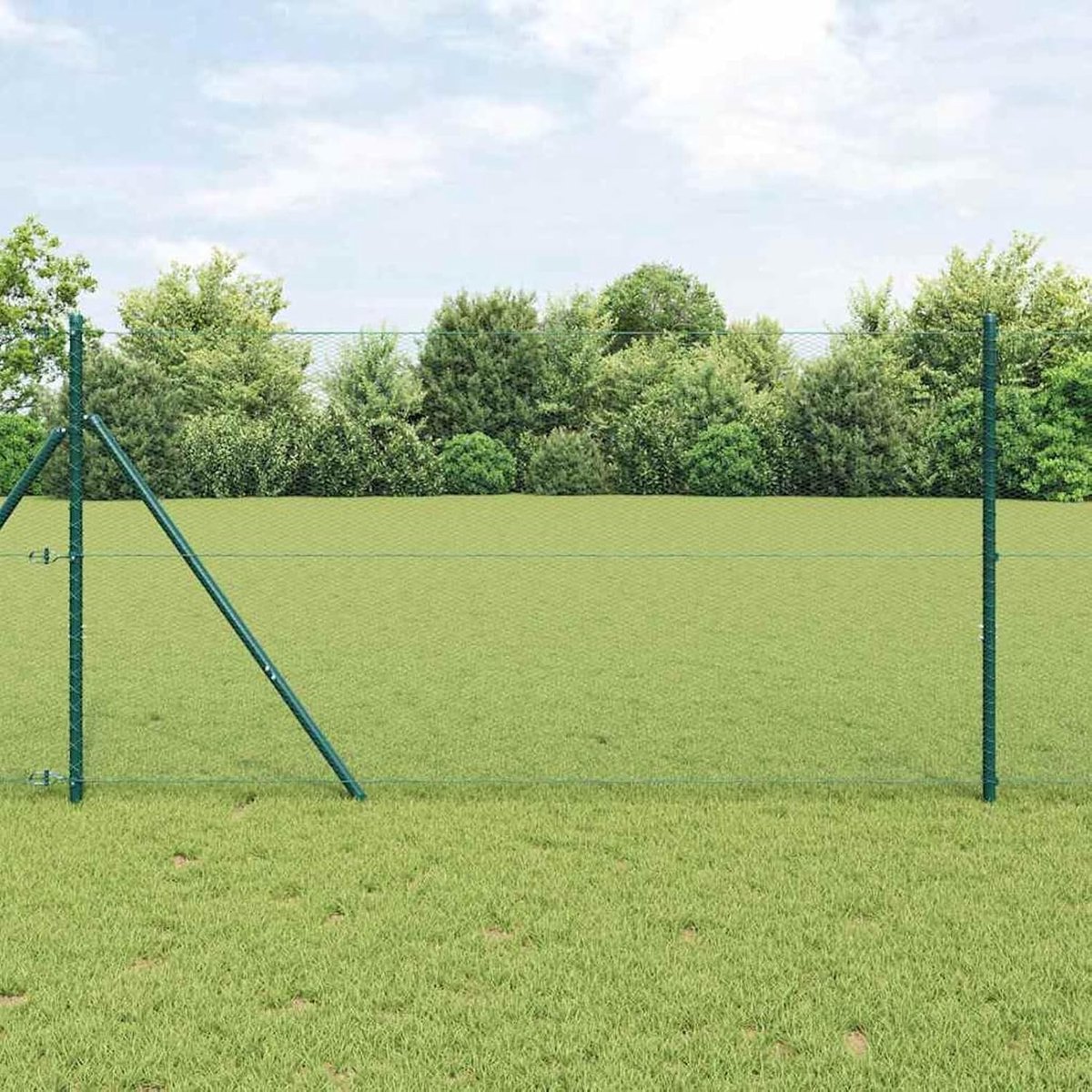 Hekset van 2 groene metalen grote duurzame hekstangen, metalen palen voor draadhekken, tuinhek, binnenplaats, kippenhok, weideomheining, buiten, 3352676