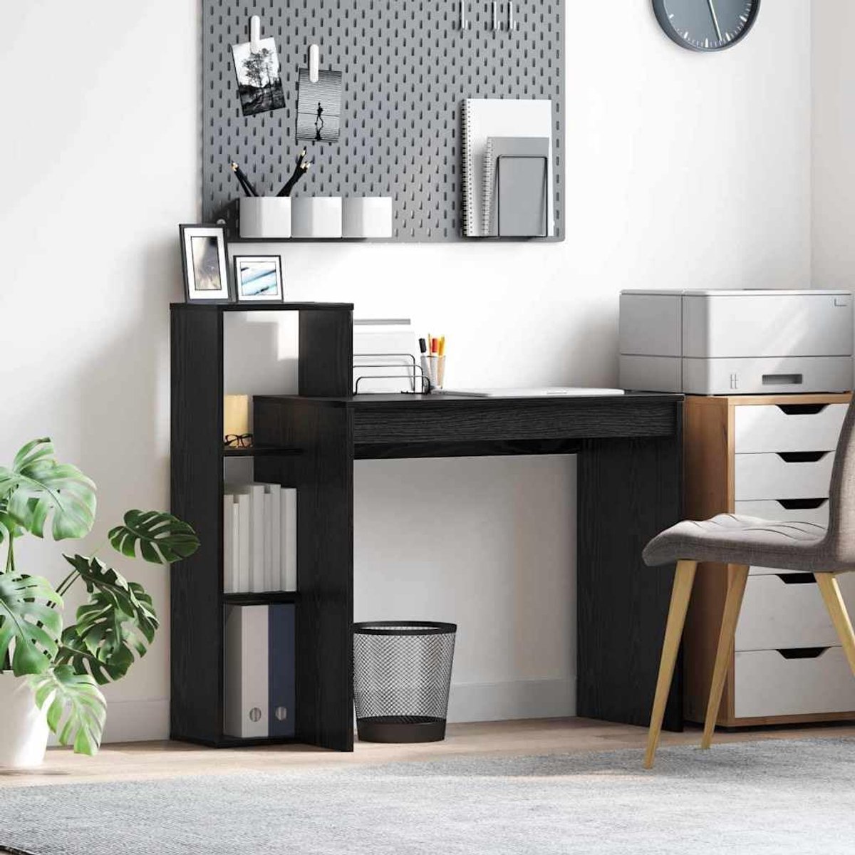 Bureau met rek, 100 x 40 x 90 cm, smalle werktafel van houtmateriaal in zwart, rechthoekige computertafel met legplank voor thuiskantoor en woonkamer