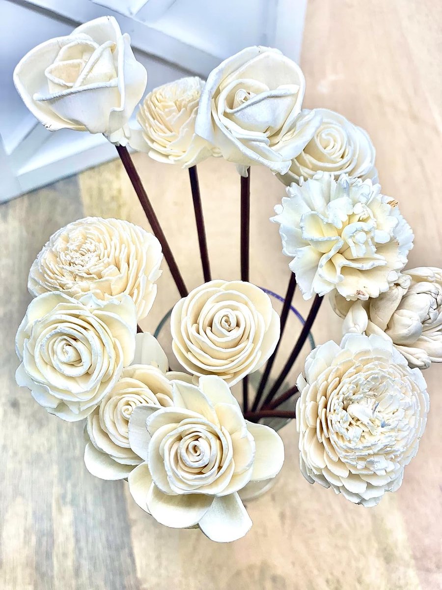 Geassorteerde Mini Sola Wood Flower, 9" Rotan Wood Reed Diffuser Vervangende Sticks, 12 pk (Naturel Wit (alleen))