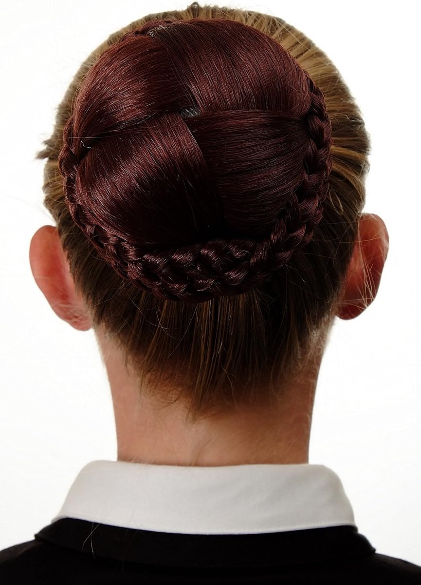 Haaraccessoire met knot, rijkelijk gevlochten haarknoop, traditioneel kapsel, clip-in kam, bruin, roestbruin