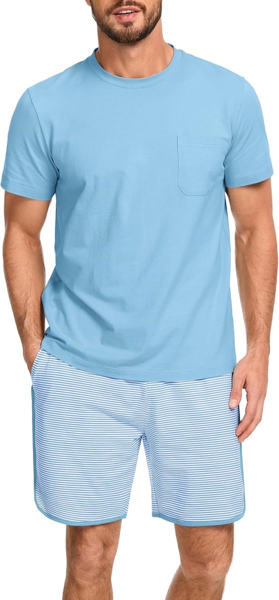 Pyjama heren korte strepen pyjama set zomer katoen pyjama voor mannen nachtkleding shorty tweedelige pyjama's