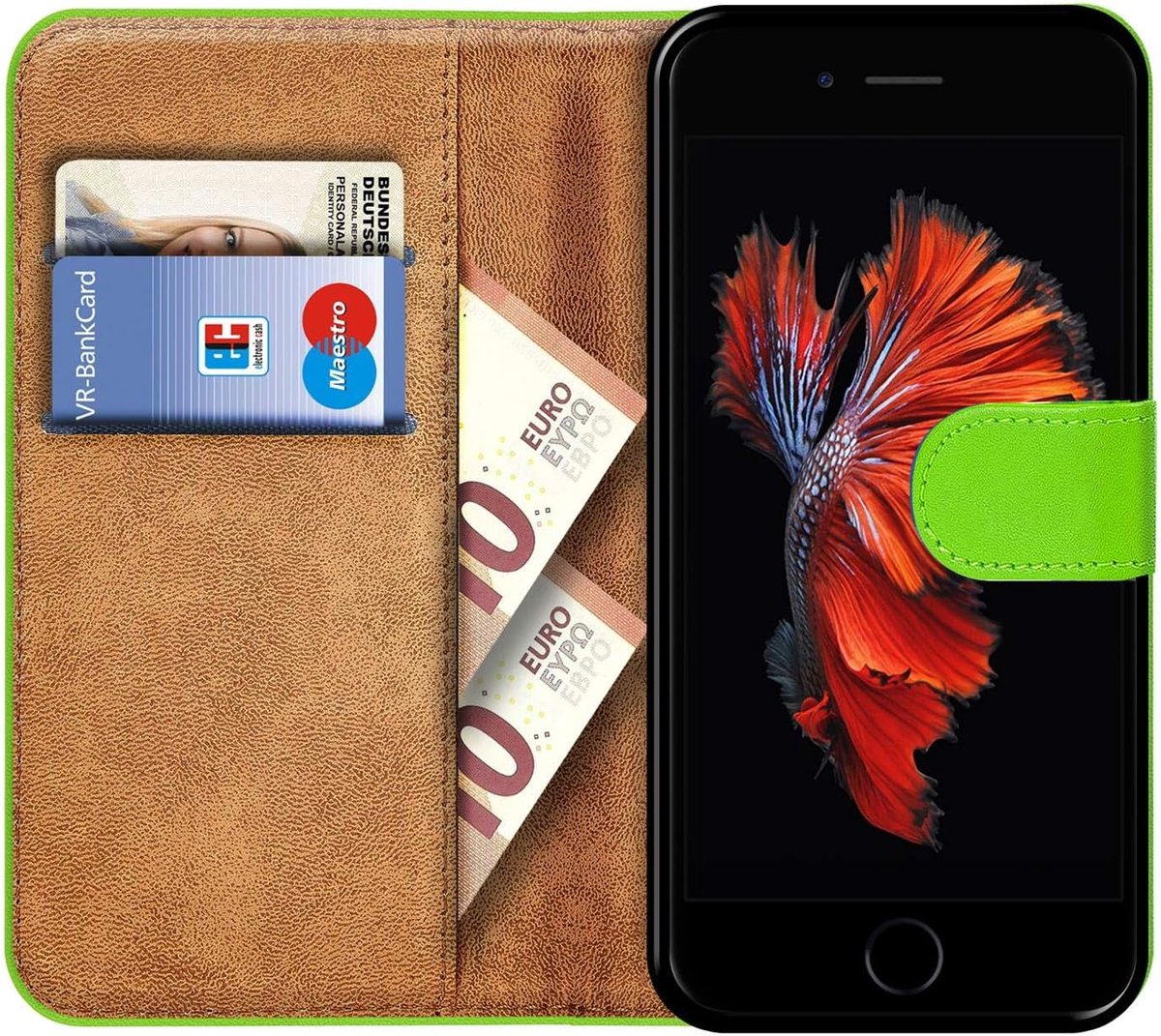 Flip Cover voor Apple iPhone 6S Plus, Stand en magneetfunctie als portefeuille compatibel met iPhone 6 Plus Case met kaartenvak PU Leer, Groen