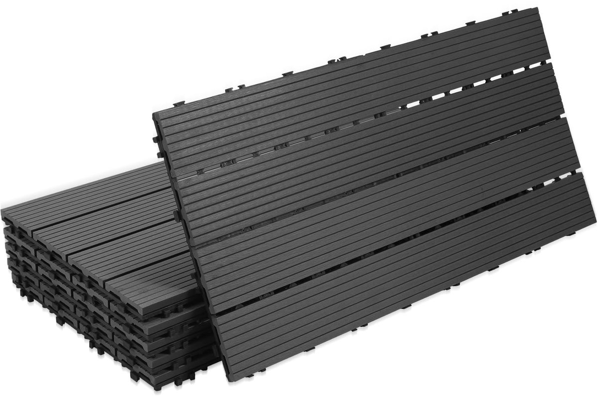 Set van 30 WPC terrastegels, 30 x 60 cm, balkontegels, kliktegels, WPC-tegels voor 5 m², vloerbedekking met drainage, terrasplanken, waterdicht, corrosiebestendig, voor balkon, terras