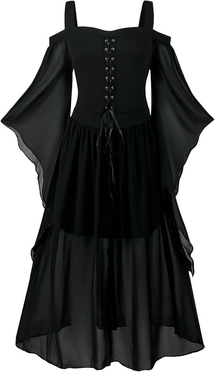 Kostuum voor dames, gothic-jurk met trompetmouwen, renaissancekostuumkorset voor Halloweenfeest