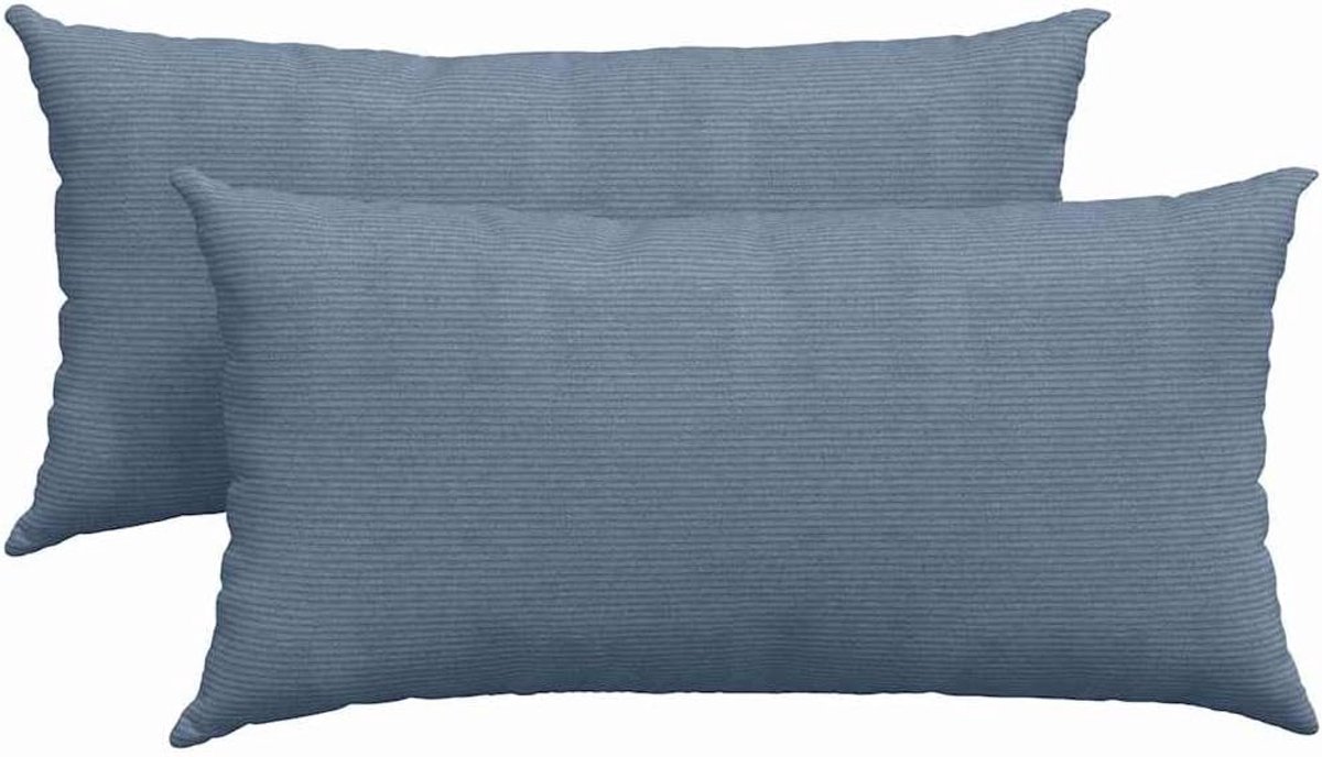 Bankkussen, 2 stuks, blauw, 80 x 40 cm, corduroy met afneembare ritssluiting, modern design voor woonkamer, slaapkamer en lounge, fluweelachtige textuur met polyestervulling