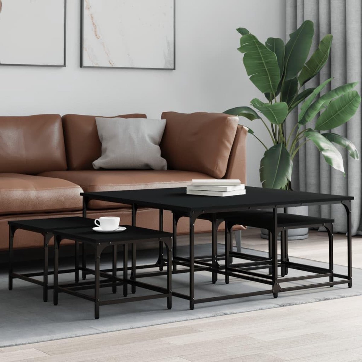 Consoletafels voor woonkamer, 5 stuks zwart houtmateriaal voor woonkamer, slaapkamer