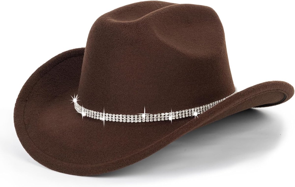 Zilver Zwart Cowboy Hoeden voor Vrouwen - Westerse Sparkly Strass Cowgirl Hoed voor Dames Maat M-L