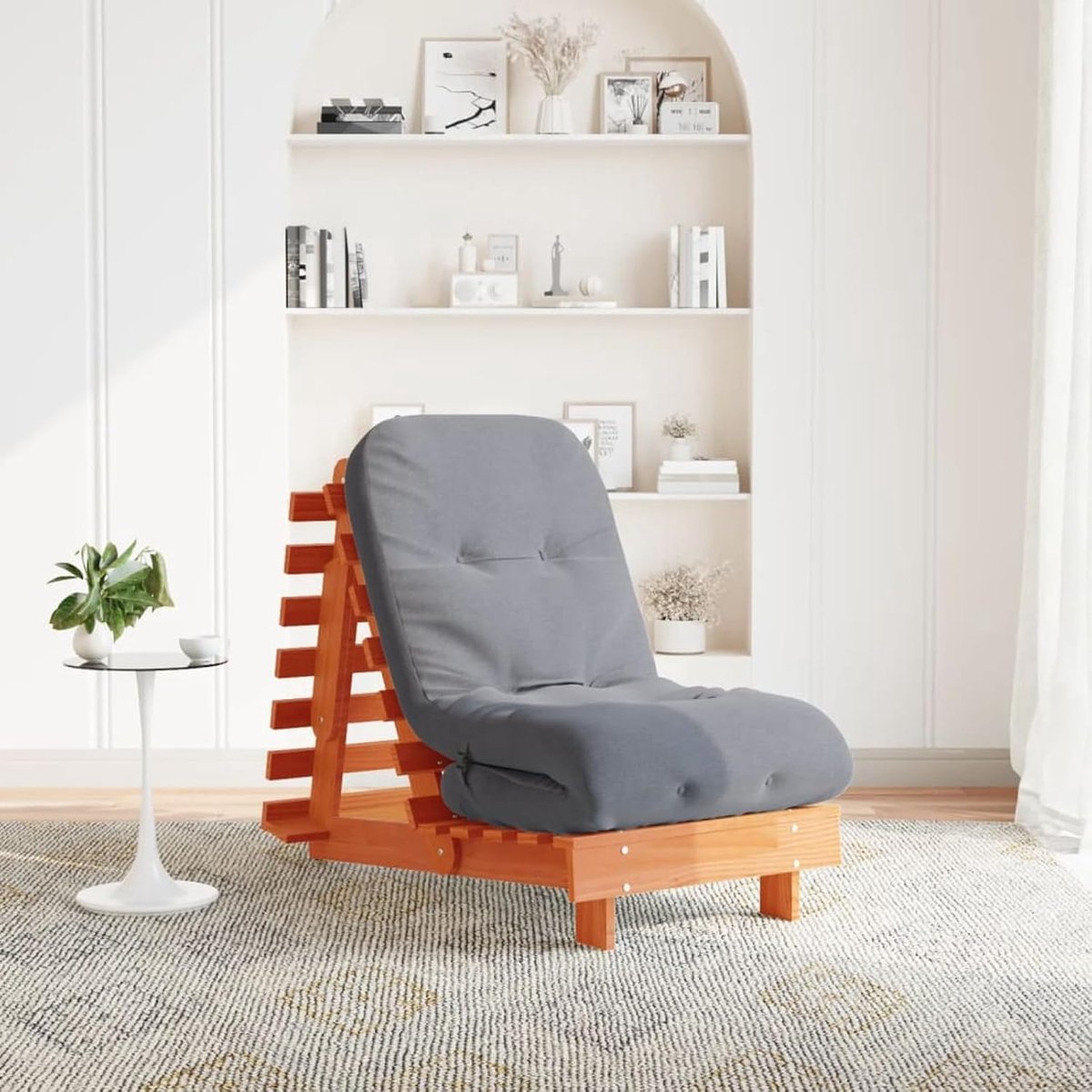 Futon Slaapbank met matras, bruin, 60 x 206 x 11 cm, massief grenen, slaapbank, dagbed, slaapbank voor woonkamer, logeerkamer, kleine woningen, 846748
