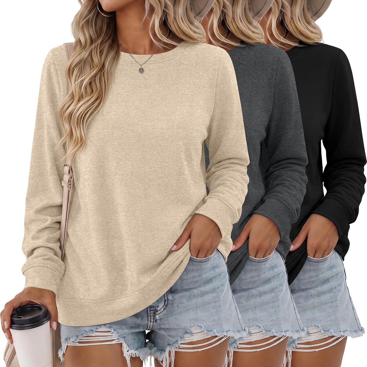 Sweatshirts met Lange Mouwen, Truien Ronde Hals, Losse Casual Lichtgewicht Tops voor de Herfst