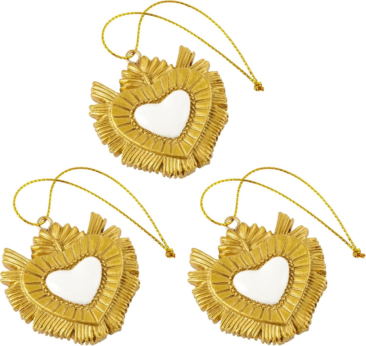 Home Set van 3 Hangers Heilig Hart Ex Stem van hars, goud en wit, decoratieve hanger, kerstdecoratie of decoratie om op te hangen, origineel cadeau-idee 5 x 5 x 1 cm