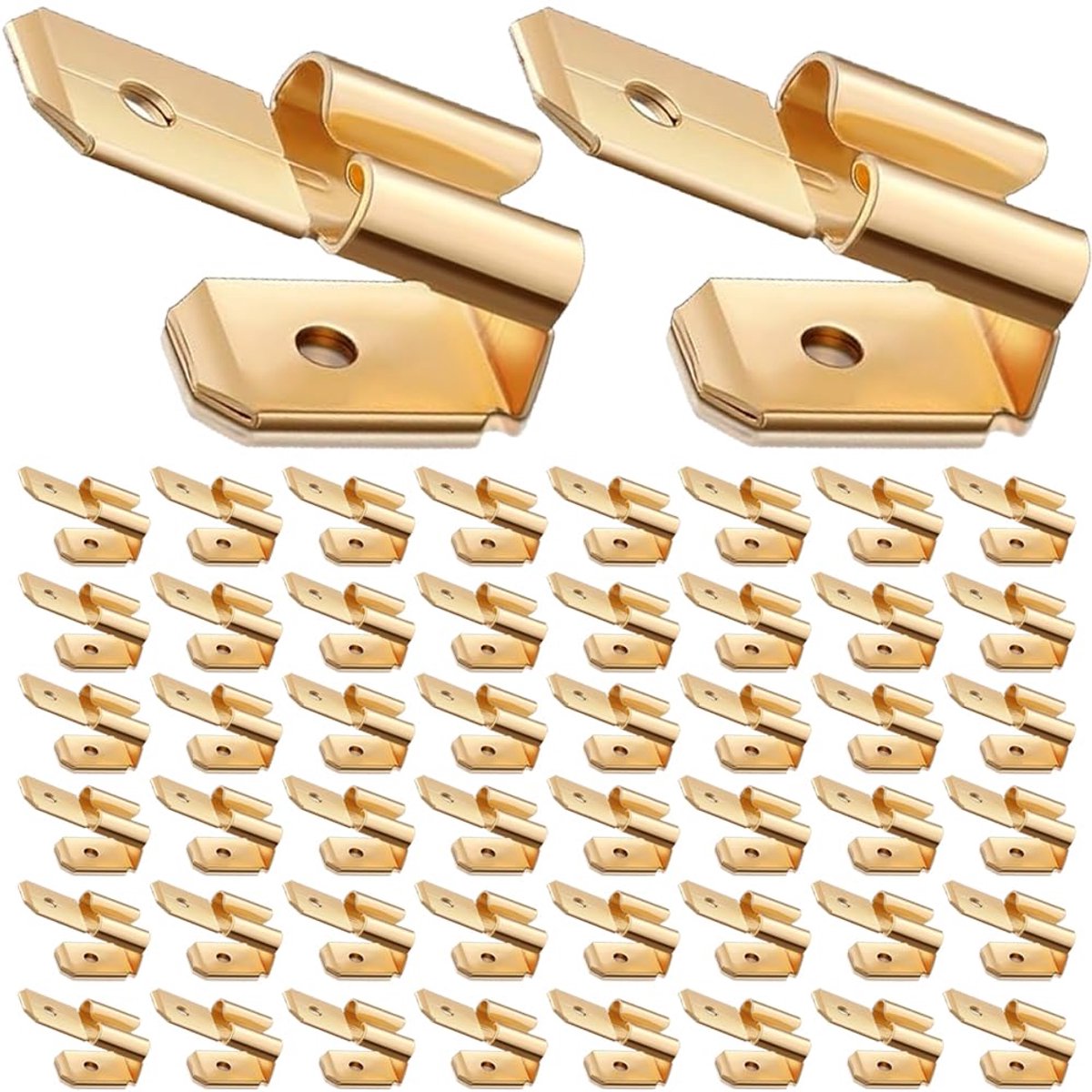 Dubbele piggyback-vorkconnector, 3-weg dubbele mannelijke naar enkele vrouwelijke snelkoppelings-piggyback-vorkkrimpklemmen assortimentsset (goud, 50 stuks)