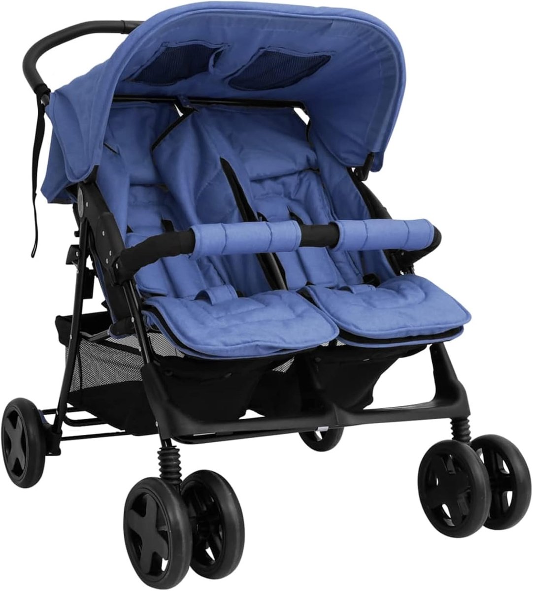 Dubbele kinderwagen, blauw, staal, baby en kind, vervoer