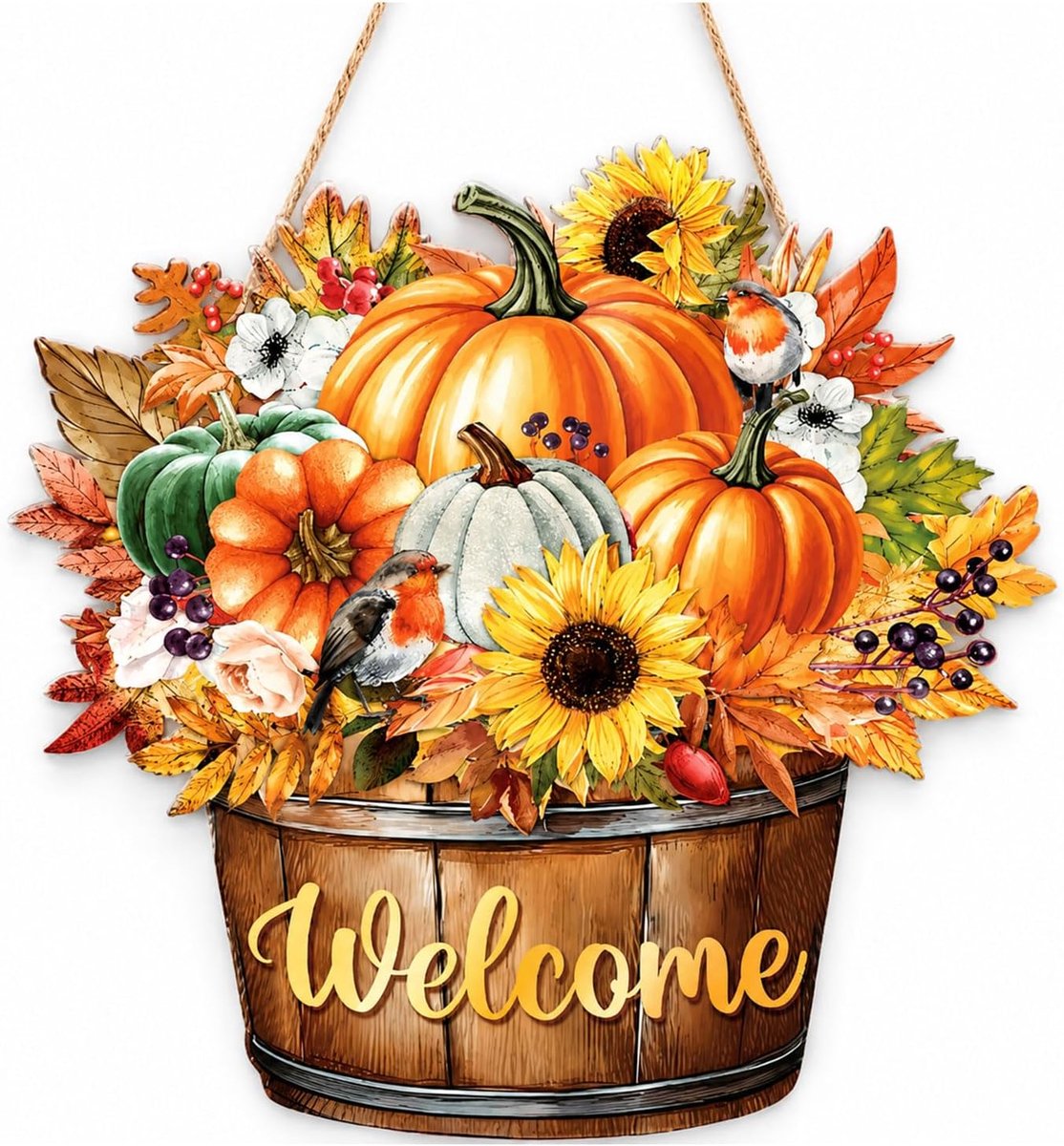 Welkom Deurbord, Houten Hangdecoratie, Pompoen Zonnebloem Deurdecoratie voor Entree, Thanksgiving Viering, Boerderij Inrichting & Herfstdecoratie