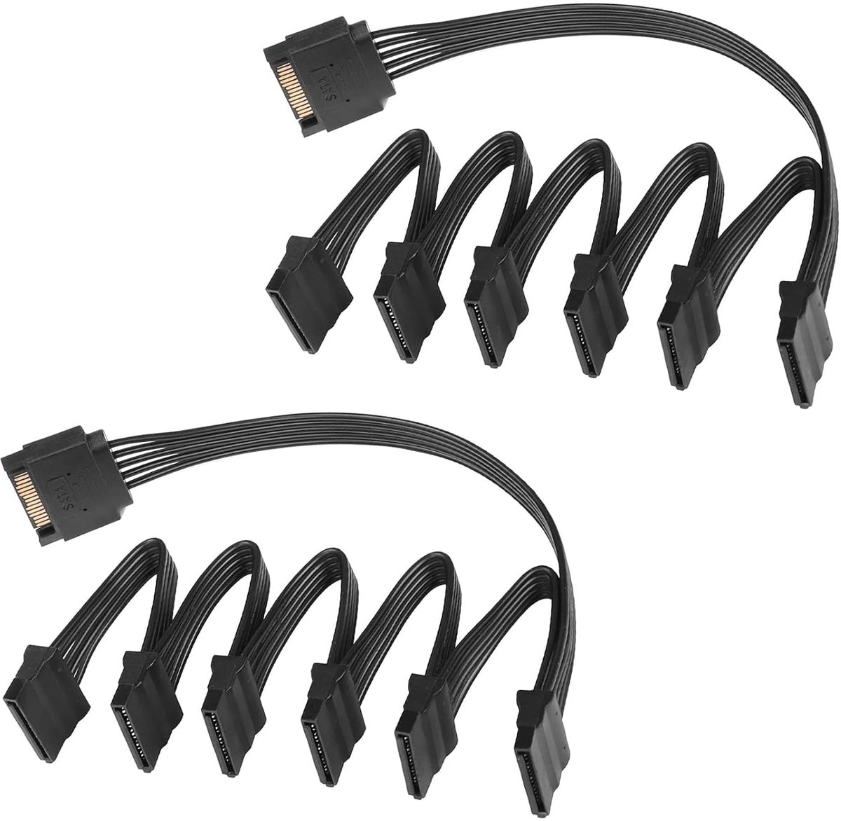 2 stuks Sata splitter adapterkabel 15 pin 1 stekker naar 6 bus voor SD-harde schijf en optische schijven, sata kabel 1 naar 5, sata kabel 15 pin mannelijk vrouwelijk, betrouwbare sata splitter