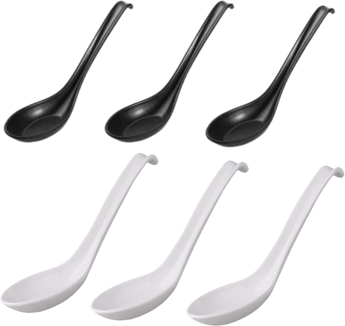 Soeplepels van Melamine - 16,5 cm, Zwart/Wit, Lange Handgreep en Haak, Japanse Stijl, Vaatwasmachinebestendig