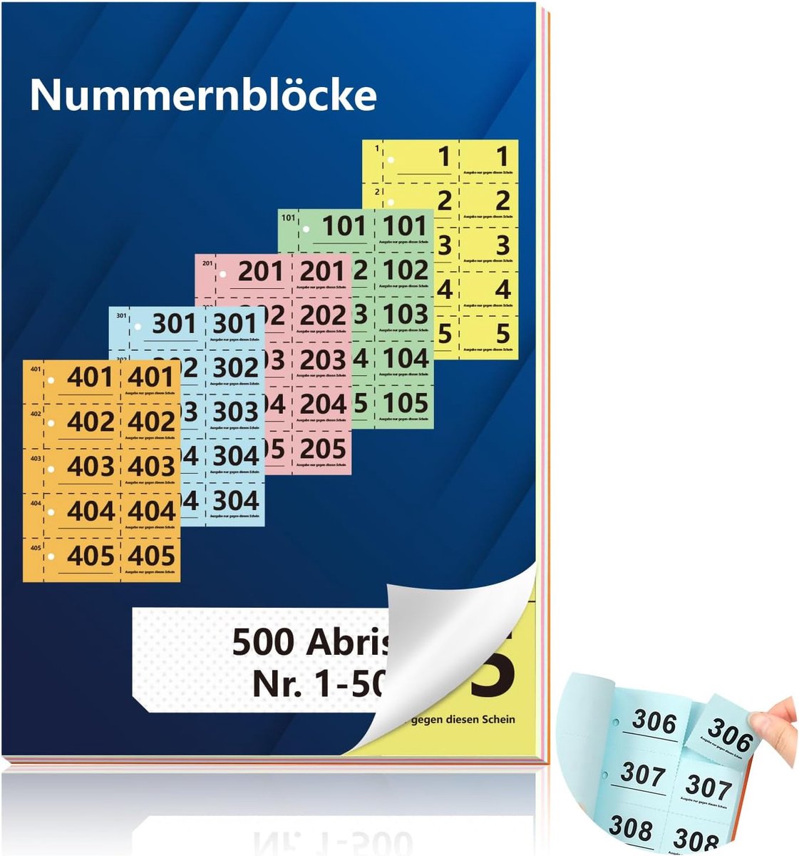 nummers 1-500 nummers cijfers 14,8 x 10,5 cm nummerblok A6 garderobemerken dubbele nummers met gat nummerblokken tombola losse tombola genummerd dubbel nummerblok rood oranje geel groen blauw