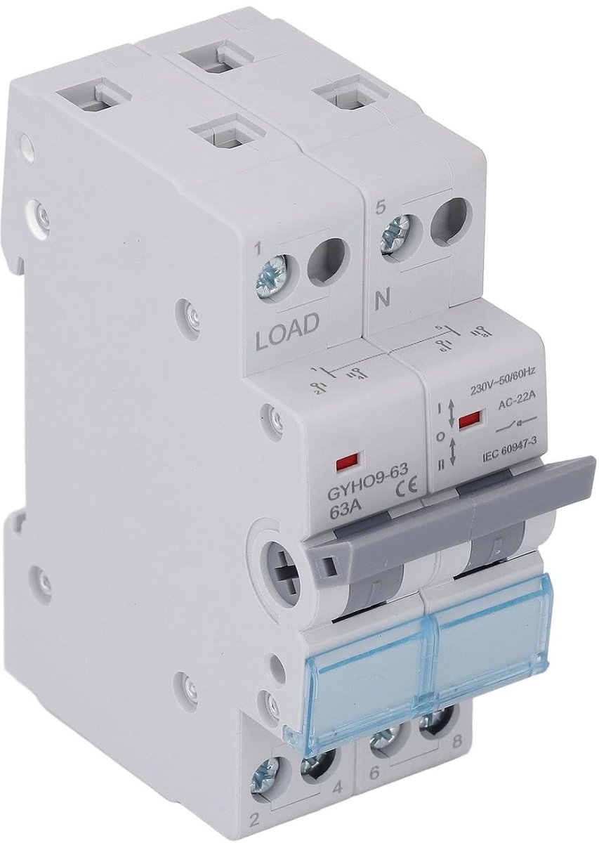 63A 2P Handmatige Omschakelaar 3 Positie-indicator Handmatige Omschakelaar DIN 35 Mm Railmontage Dubbele Stroomgenerator