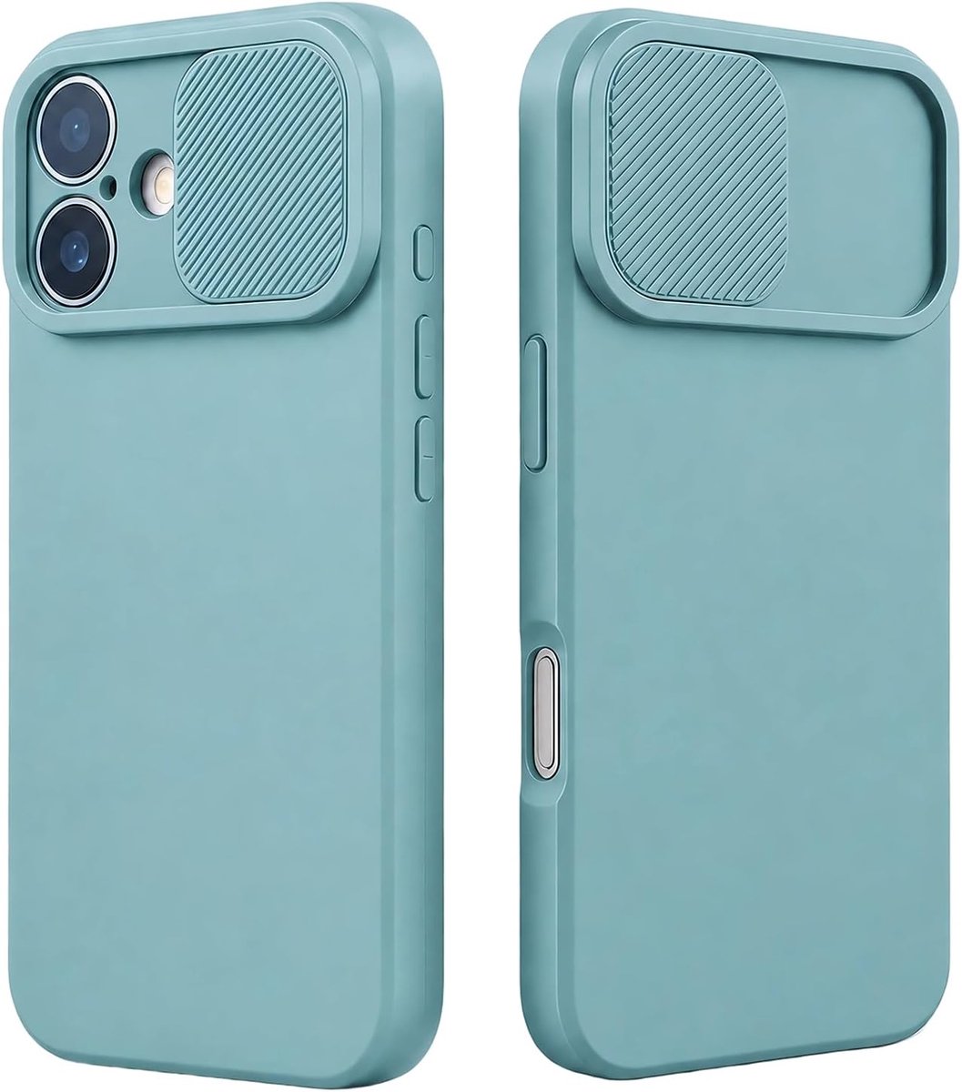 Hoesje voor iPhone 16 met Schuifbare Lensbeschermer en Camerabescherming, Dun en Schokbestendig, Kras- en Stofbestendig, voor Dagelijks Gebruik en Onderweg, Mintgroen