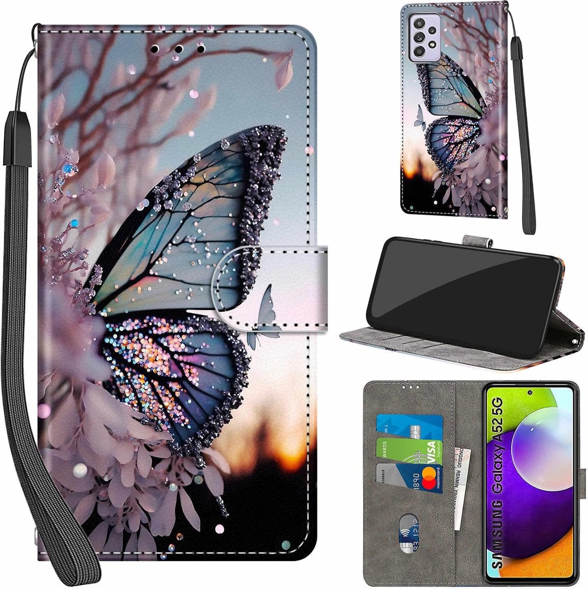 Portemonnee Telefoonhoes voor Samsung Galaxy A52 4G/5G Vlinder