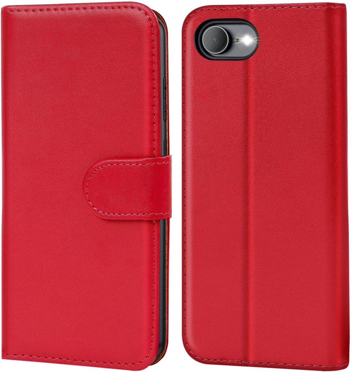 Hoes voor mobiele telefoon voor iPhone 16e, bookcase tas, flipcover voor iPhone 16e, case met kaartvakjes, opstelfunctie, rood