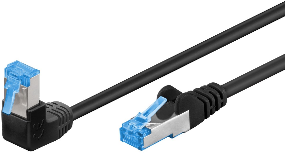Goobay CAT 6ₐ netwerkkabel 1x 90° haaks, S/FTP (PiMF), zwart, 0,25 m