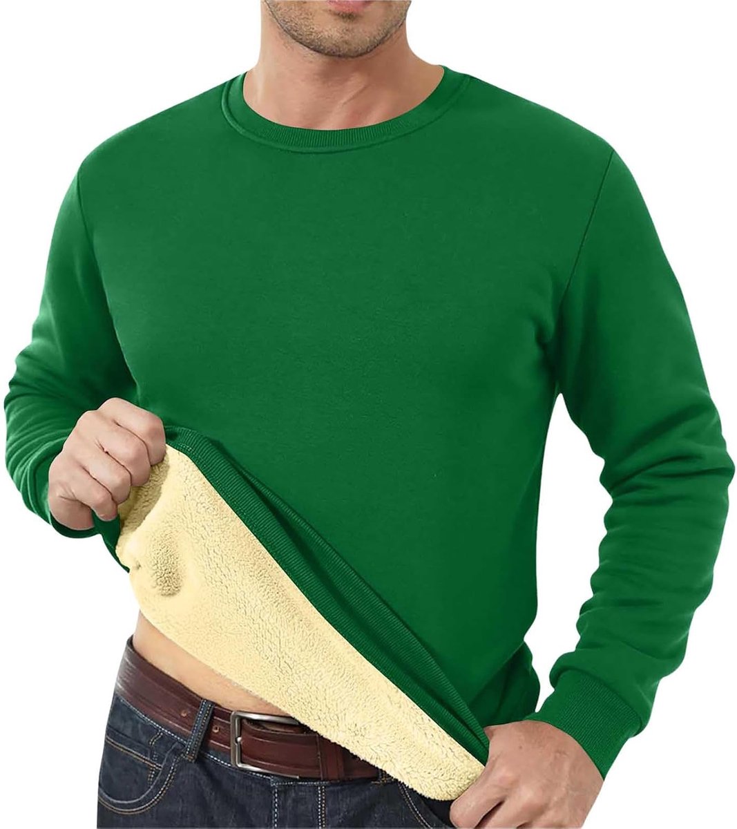 Warm, comfortabel sweatshirt met ronde hals en dikke wollen onderkant voor heren