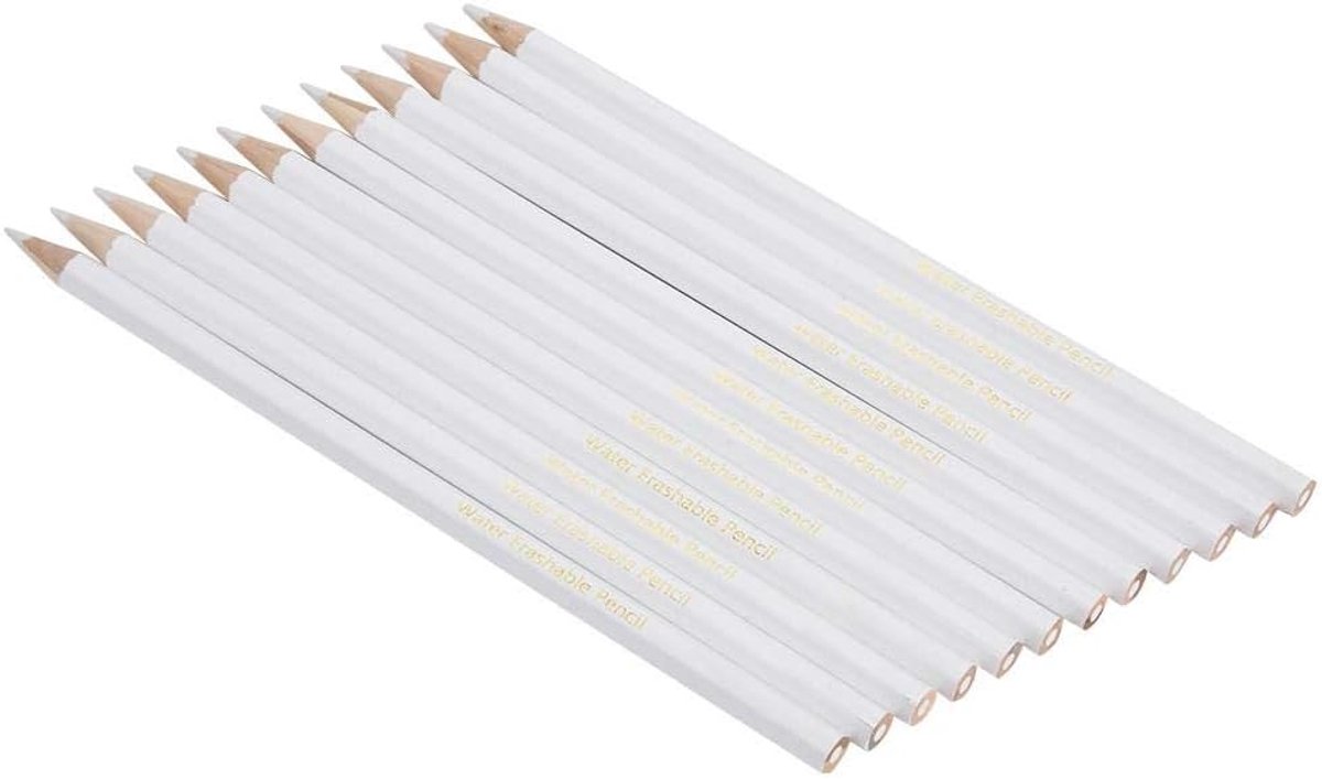 Markeerstiften, set met 12 stuks witte kleur, wateroplosbare potloodvolginstrumenten voor het markeren bij het naaien en tekenen voor cursisten