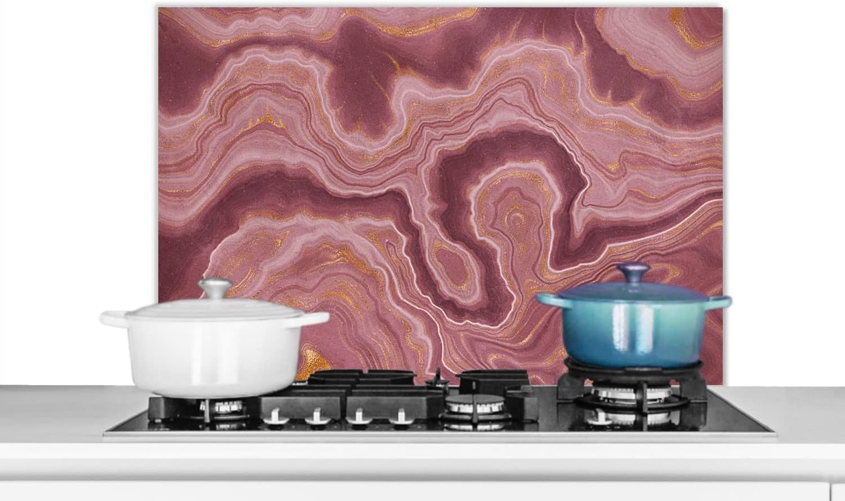 Spatscherm Keuken - 90x60 cm - Agaat - Abstract - Stenen - Roze