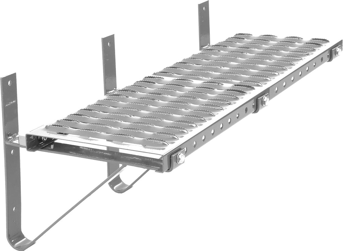 Dakstap - Daktrede voor schoorsteenvegers - Looprooster daktrede - Staptrede schoorsteenplatform 150 cm compleet voor schoorsteen/muur (RAL 9006 - Zilver)