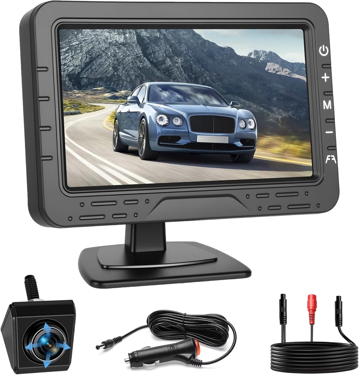 1080P Achteruitrijcameraset voor auto, 360° rotatie, met 4,3 inch scherm, IP68 waterdicht, IR nachtzicht, 1 roterende camera, voor auto, camping, vrachtwagen, caravan, 12-24 V