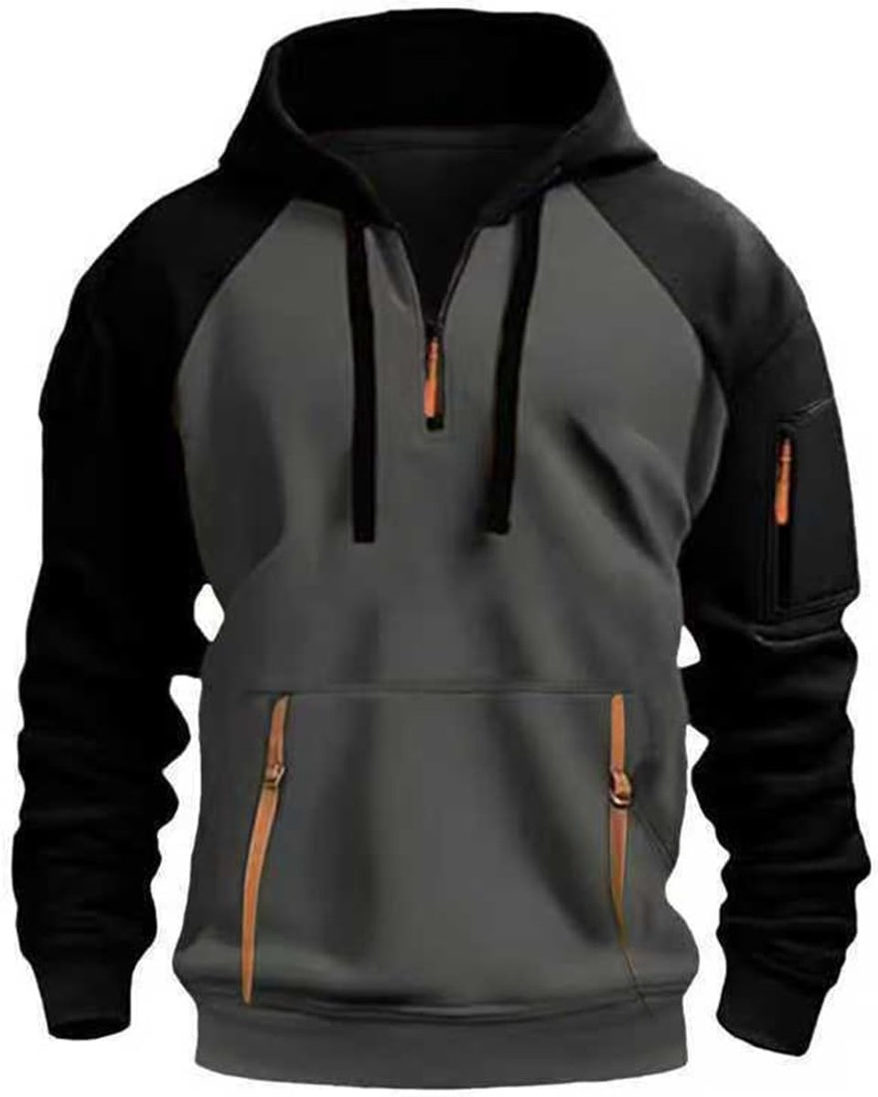 Herentrui met capuchon, fleece, sweatshirt met ritssluiting, lange mouwen, kleurafstemming, herfst, winter, hoodie