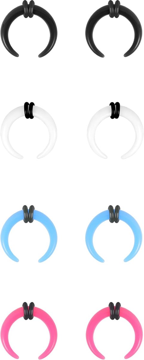 4 paar acryl septum taper pincher ring, 14G 12G 10G 8G 6G 4G 2G 0G 00G buffel hoefijzer neusring brancard expander voor het strekken van doorboorde neus oor