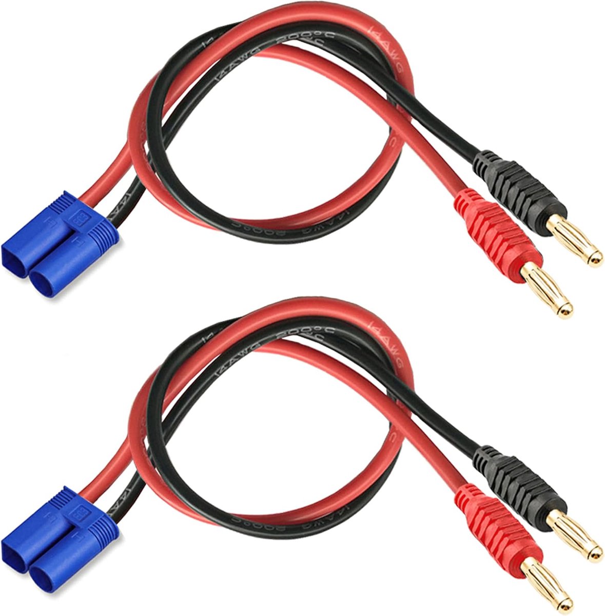 EC3-stekker op 4 mm banaanstekker, adapter met 30 cm 12 AWG kabel, EC3-stekker voor RC helikopter, quadcopter, lithiumbatterijen, batterijaansluiting (2 stuks EC3