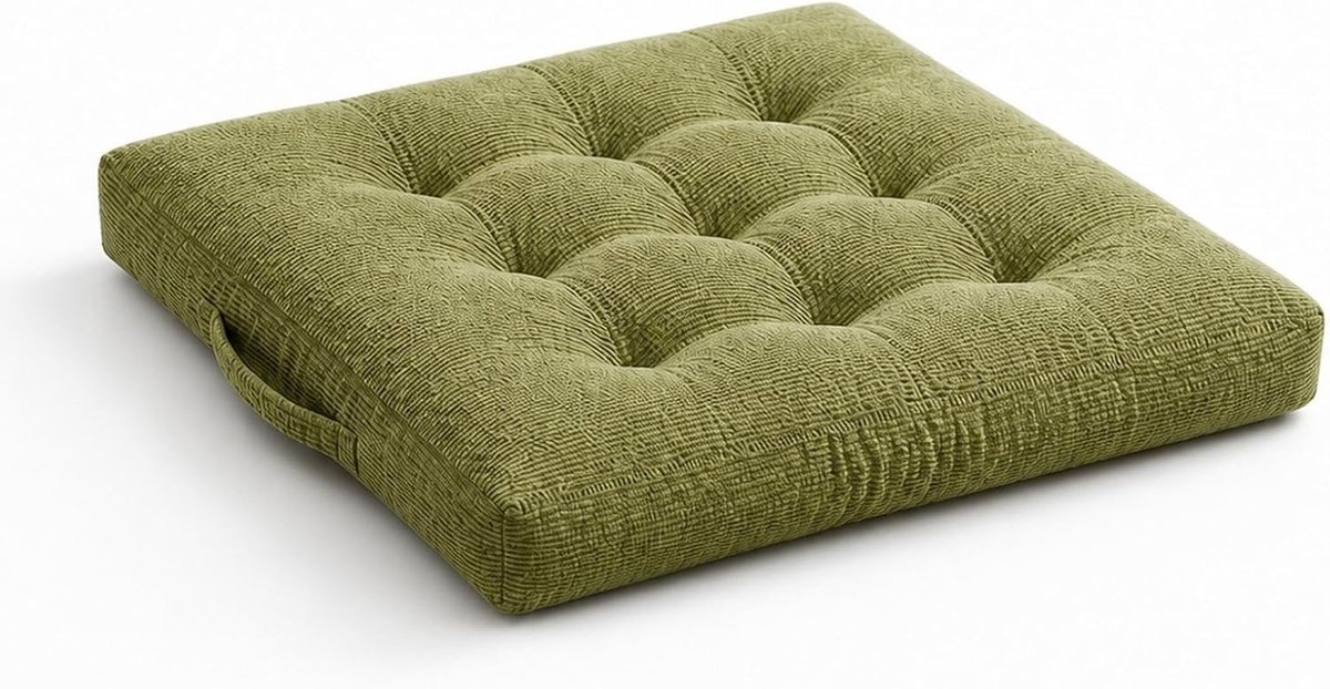 40 x 40 cm, extra dik 10 cm zitkussen, van 100% katoen, met draaggreep, voor binnen en buiten, voor vloer, tuin, terras en stoel (groen)