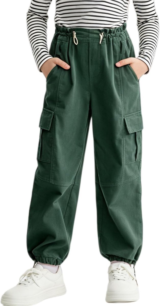 Cargobroek voor meisjes met riem, verstelbaar, elastisch, hoge taille, corduroy joggingbroek, voor kinderen, hiphop, dansbroek