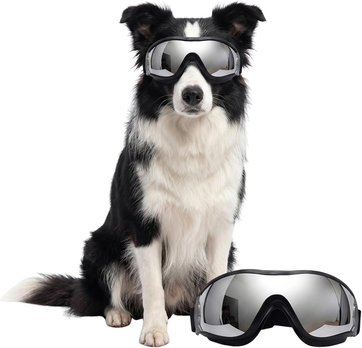 Zonnebril hondenbril voor kleine honden, 1 stuk huisdierbeschermingsbril met UV-bescherming, geschikt voor wandelen, autorijden, motortochten, geschikt voor kleine honden (zilver, L