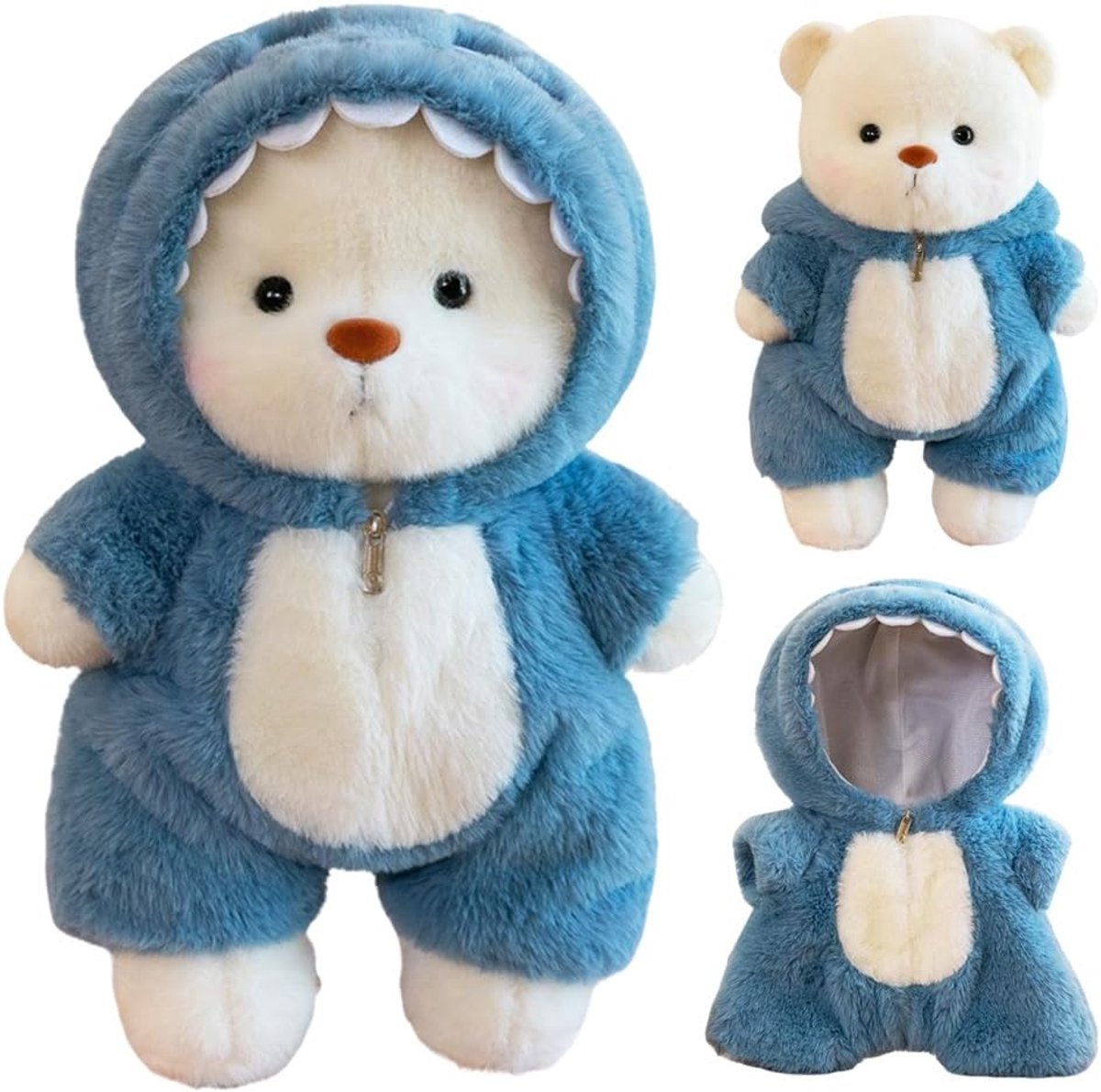 teddybeer met schaapkostuum, 30 cm, teddybeer, pluche dier, schattige beer, knuffeldier met ritssluiting, outfit, cadeaus voor verjaardag, Kerstmis, Valentijnsdag (blauw)