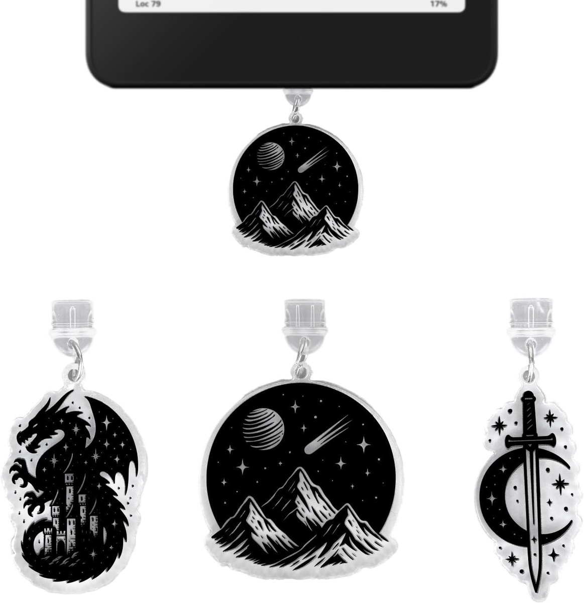 3st Stofplug-Charms voor E-Readers, Donkere Stofplug-Charm Cartoon Type-C Oplaadpoortafdekkingsaccessoires voor Mobiele Telefoons Tablets E-Readers Boekenliefhebbers Leraren Studenten