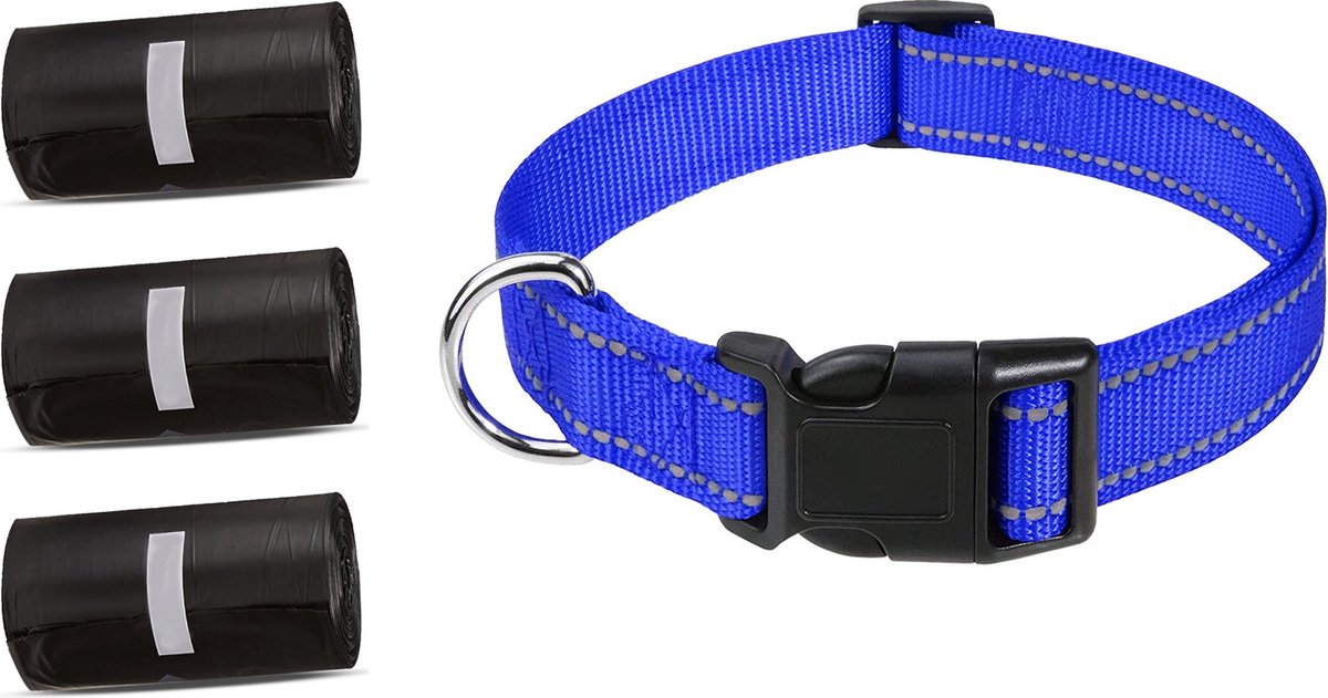 Professor Q Wandelset Hond - Halsband Donkerblauw S 30-40 cm - 45 Poepzakjes