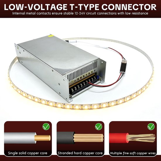 60 stuks 2-pins push-in draadconnectoren, soldeerloze laagspanning snelsplit-terminal voor LED-striplampen, lampen en schakelaars, geschikt voor 20-24 AWG — afbeelding 3